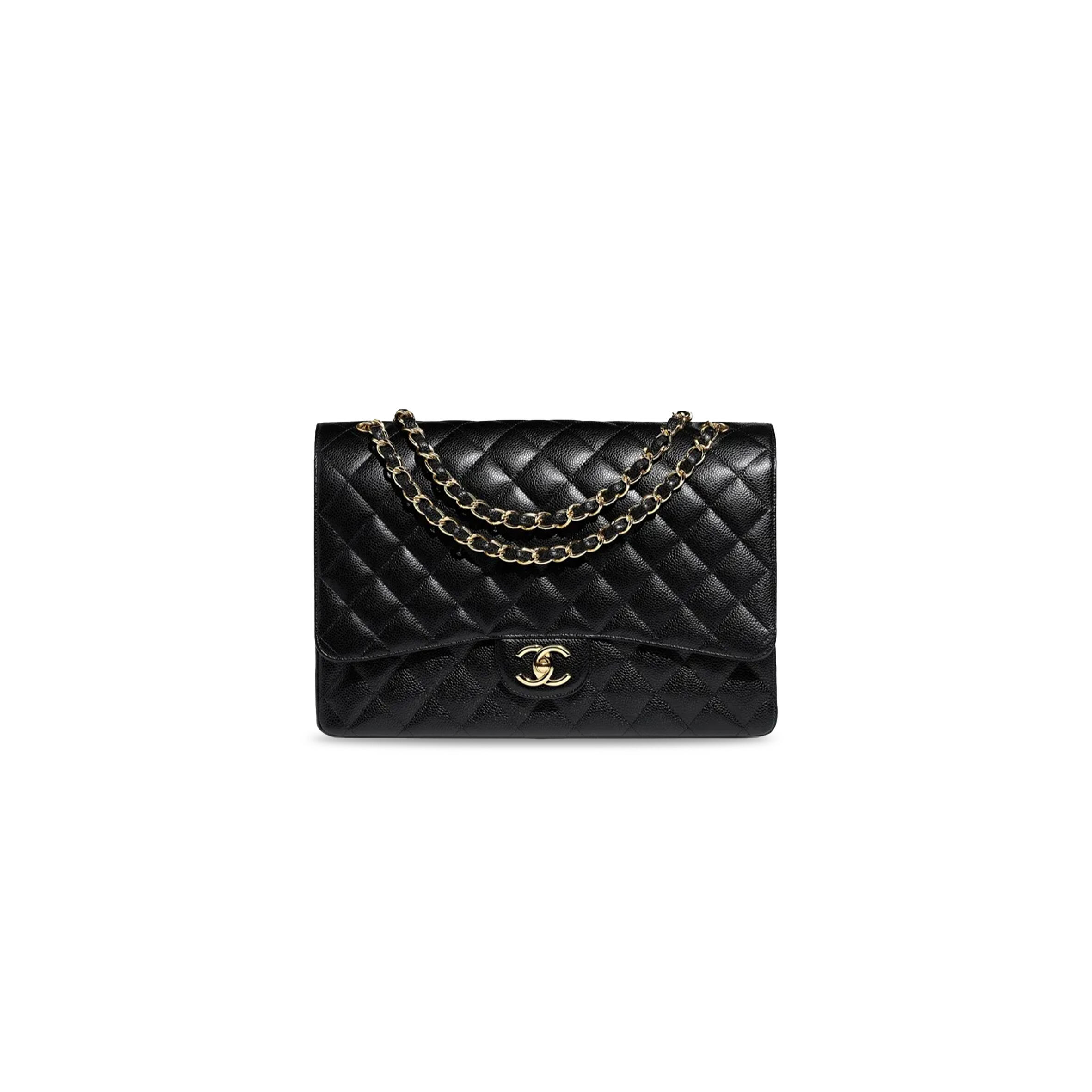 CHANEL CLASSIC FLAP GRAIN EMBOSSED BLACK A58601 Y01864 C3906 (33*23*10cm)